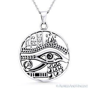 Eye of Horus Egyptian Luck Charm Pendant in Oxidized .925 Sterling Silver